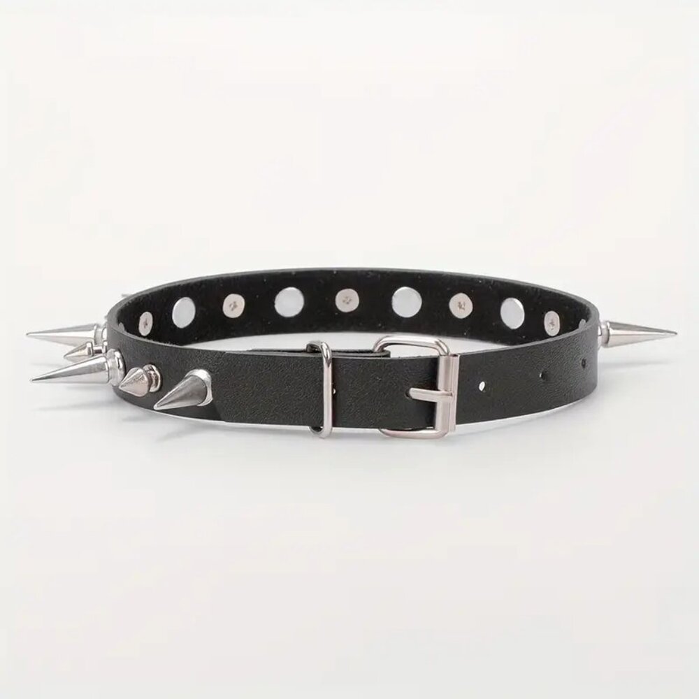 Spike Choker Collar Neck Sexy Punk Bondage Leather Goth Rave Edgy Rock Scene Fun - Picture 4 of 5